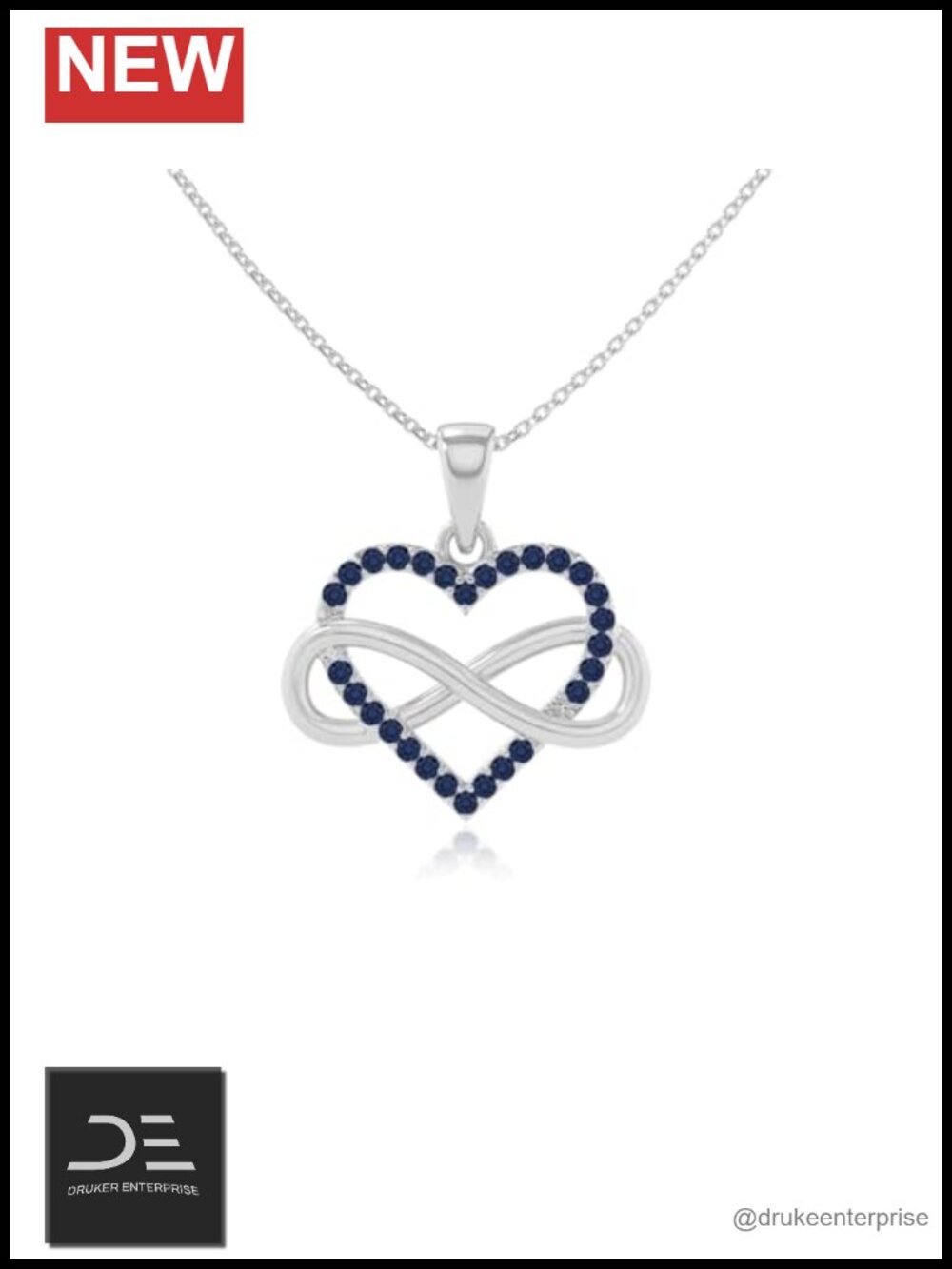 Natural Sapphire Infinity Heart Pendant Necklace Sterling Silver